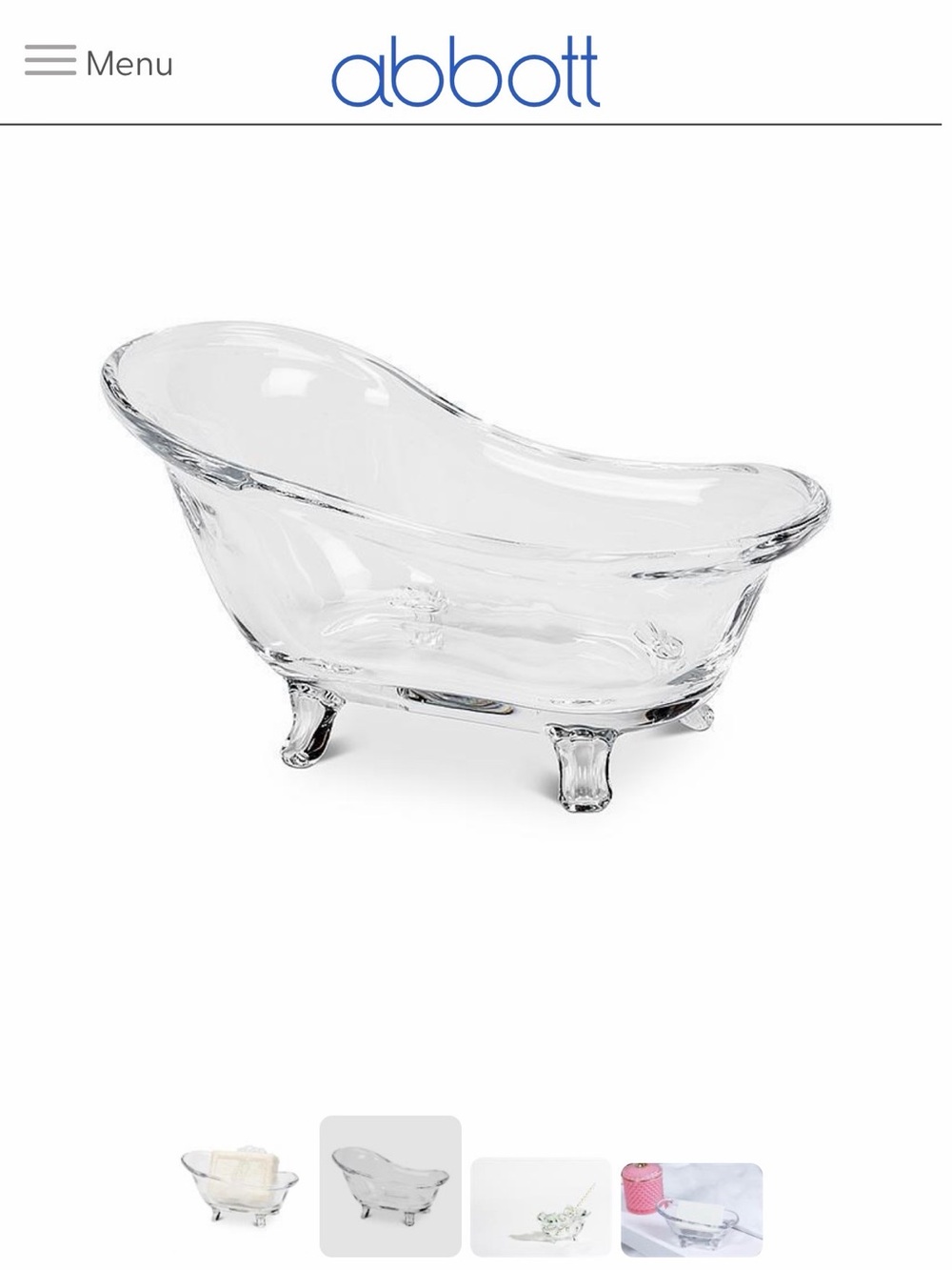 🫧 Abbott Collection Clear Glass Bliss Mini Clawfoot Tub Soap Dish